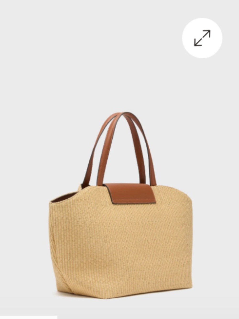 Tuckernuck Raffia Blaine Tote. Straw colored raffia w/ camel cow leather trim - Picture 4 of 9